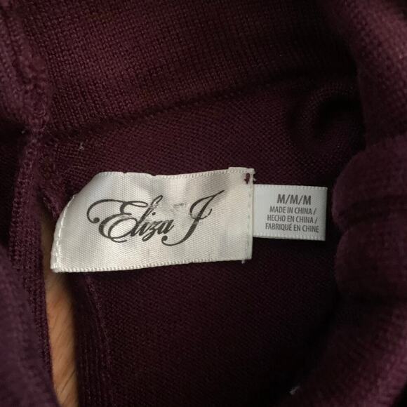 Eliza J Long Sleeve Mock Neck Fit & Flare A Line Burgundy Knit Dress Size M - Picture 2 of 12